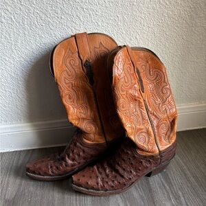 Lucchese Orange and Brown Heeled Boots